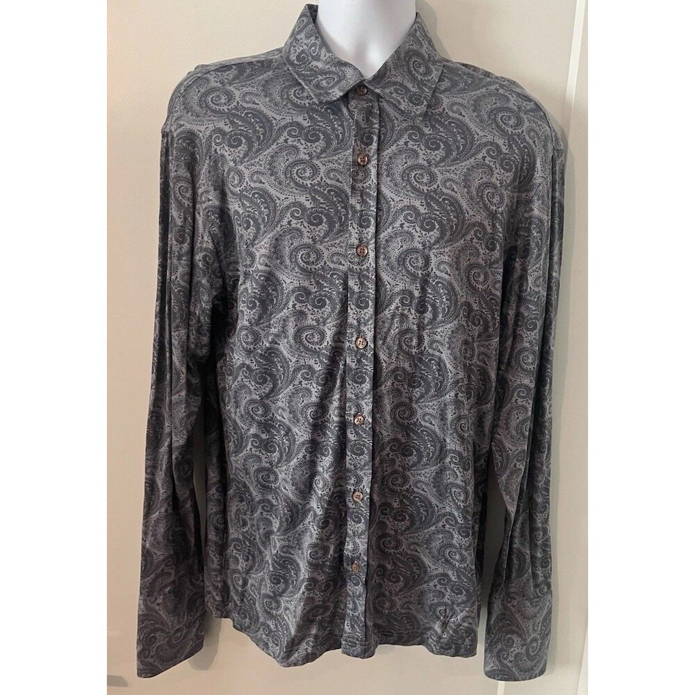 Emanuel Men's Gray Paisley Cotton Woven Long Sleeve Button-Up Shirt L 46"